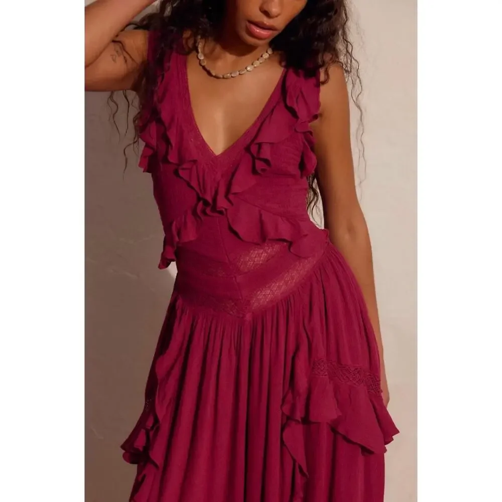 NWT Free People Free-est Marsai Maxi Dress in Summer Cherries Dark Purple - Picture 3 of 3